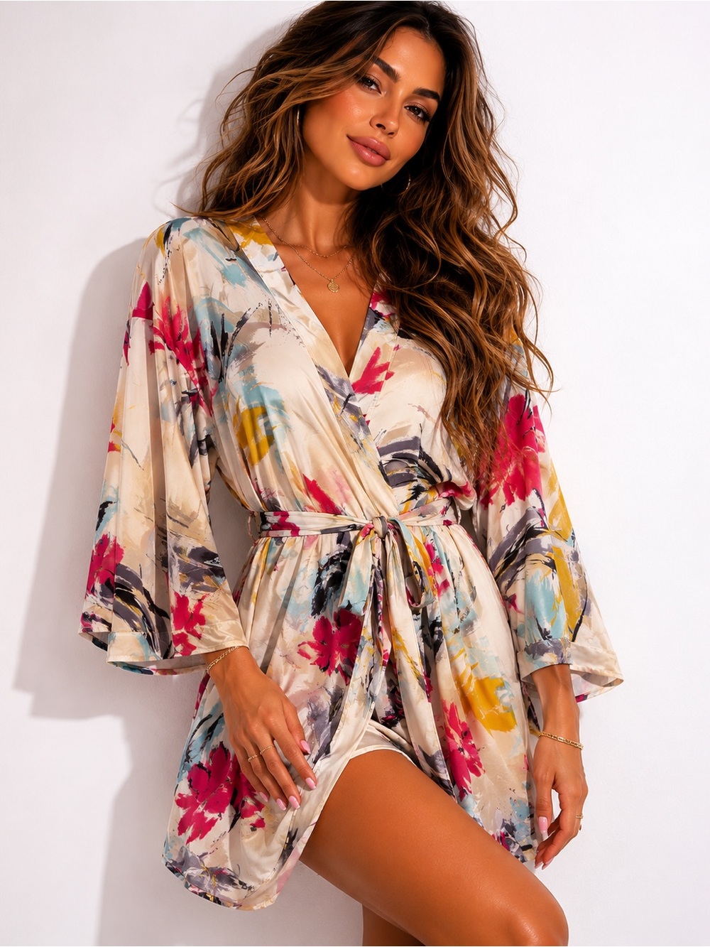Josie Natori Kimono Style Short Lingerie Robe S Like New